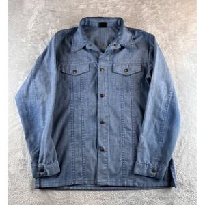 VTG Sears Western Wear Rugged Denim Shirt Mens XL Blue Snap Button Cowboy Rodeo